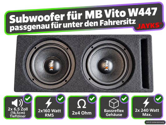 SUB Vito• Auto-Subwoofer 2x160 Watt passgenau für MB Vito W447