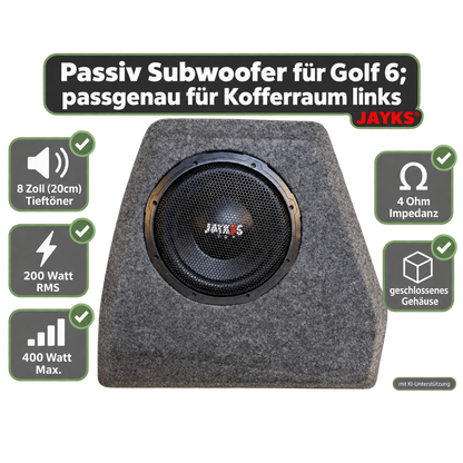 SUB G6• Auto-Subwoofer 200 Watt RMS passgenau für Kofferraum im Golf 6