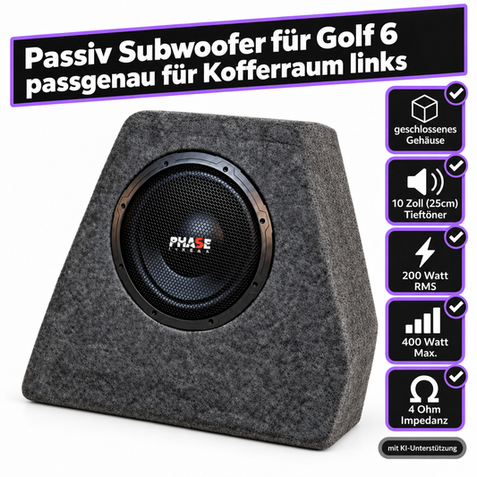 SUB G6• Auto-Subwoofer 200 Watt RMS passgenau für Kofferraum im Golf 6