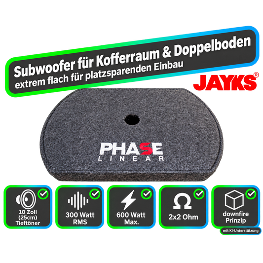 SUB FL | Auto-Subwoofer 300 Watt downfire | ideal für Kofferraum oder Doppelboden