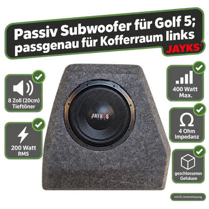 SUB G5• Auto-Subwoofer 200 Watt RMS - passgenau für Kofferraum im Golf 5